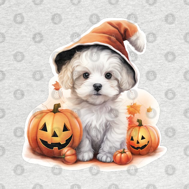 White cute Halloween puppy Dog by LaartStudio